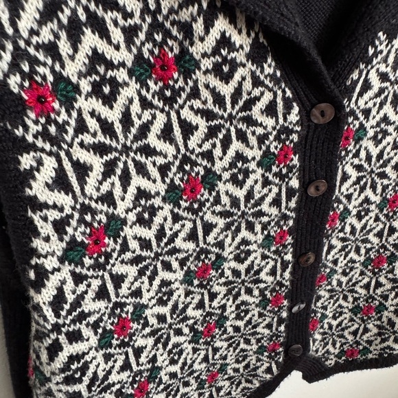 Talbots Black and White Cardigan with Red Accents - Picture 3 of 5